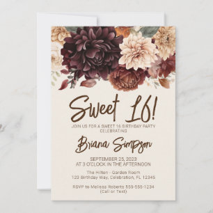 Invitación Dulces 16 Cumpleaños Fiesta Floral Marrón Beige Ma