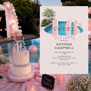 Invitación Dulces 16 Cumpleaños Fiesta Glam Piscina