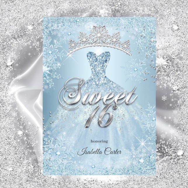 Invitación Dulces 16 Cumpleaños Fiesta Hielo Azul Copo de Nie (Subido por el creador)