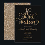 Invitación Dulces 16 Cumpleaños Fiesta Negro y Dorado Brillo<br><div class="desc">Personalice para su evento.</div>