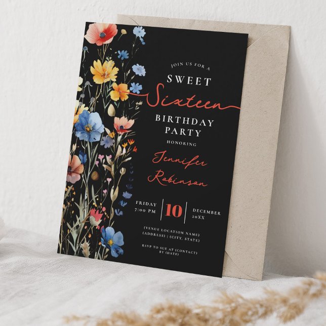Invitación Dulces 16 Cumpleaños Fiesta Prado de Flores Silves (Sweet 16 Birthday Party Wildflower Meadow Invitation)