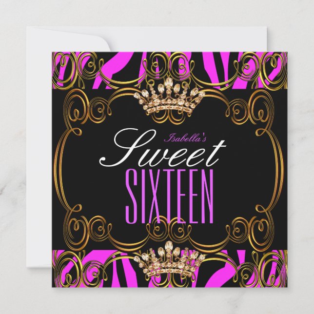 Invitación Dulces 16 Cumpleaños Fiesta Rosa Bronce Tiara Cebr (Anverso)