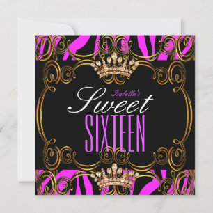 Invitación Dulces 16 Cumpleaños Fiesta Rosa Bronce Tiara Cebr