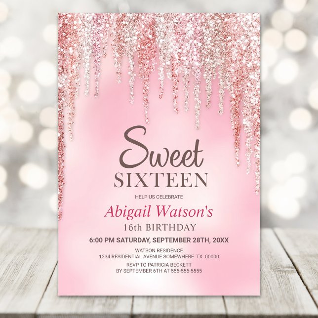 Invitación Dulces 16 Cumpleaños Fiesta Rosa con Brillo (Subido por el creador)