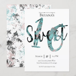 Invitación Dulces 16 Cumpleaños Fiesta Rosa Oro Rosa Azul Mar