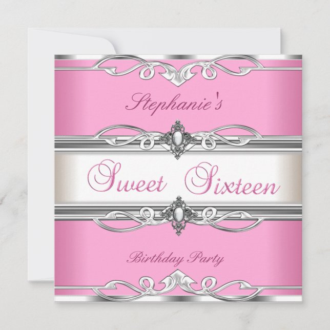 Invitación Dulces 16 Cumpleaños Fiesta Rosa Plateado (Anverso)