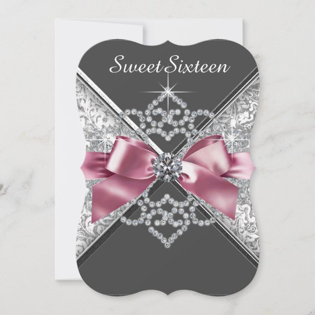 Invitación Dulces 16 Cumpleaños Fiesta Rosa y Negro (Anverso)