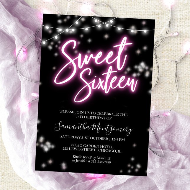 Invitación Dulces 16 Cumpleaños Fiesta Temática Neon Rosa Bri (Subido por el creador)