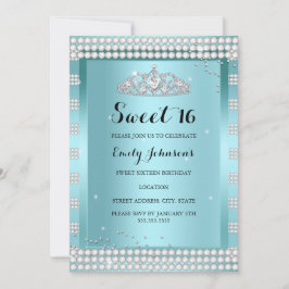Invitación Dulces 16 Cumpleaños Fiesta Tiara Azul Teal Brilla