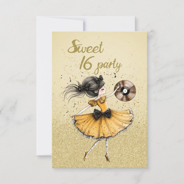 Invitación Dulces 16 Cumpleaños Fiesta Vestido Amarillo Brill (Anverso)