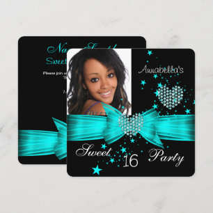 Invitación Dulces 16 Cumpleaños Foto de Diamante Azul Turques