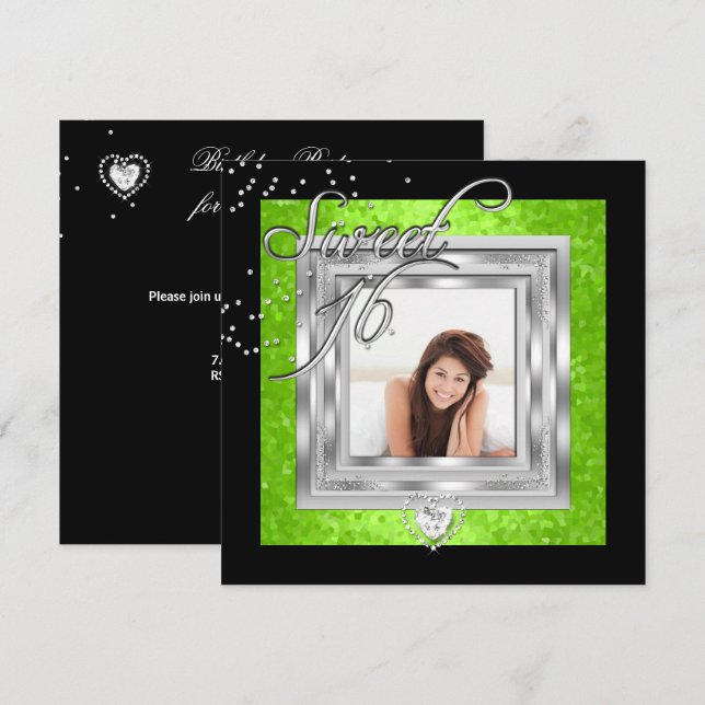 Invitación Dulces 16 Cumpleaños Limón Negro Foto (Anverso / Reverso)