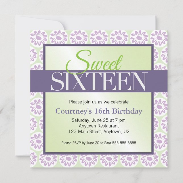 Invitación Dulces 16 Cumpleaños Margaritas Purpura (Anverso)