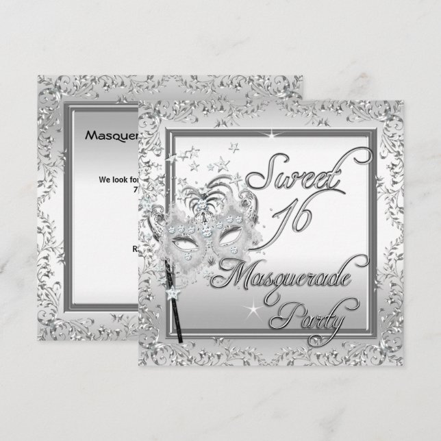 Invitación Dulces 16 Cumpleaños Mascarada Blanca (Anverso / Reverso)