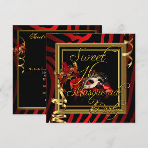 Invitación Dulces 16 Cumpleaños Sweet Sixteen Cebra Rojo Masc