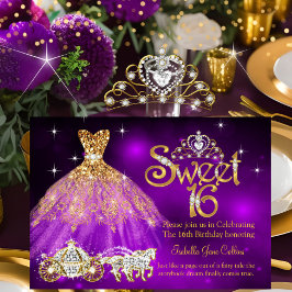 Invitación Dulces 16 Cumpleaños Vestido Púrpura Diadema Carru