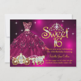 Invitación Dulces 16 Cumpleaños vestido rosa ciruela Tiara Ca