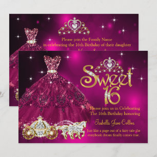 Invitación Dulces 16 Cumpleaños vestido rosa ciruela Tiara Ca