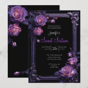 Invitación Dulces 16 de Floral Púrpura Gótico