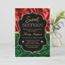 Invitación Dulces 16 destellos de vacaciones rojos y verdes