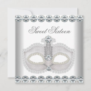 Invitación Dulces 16 Diamantes Blancos Máscara