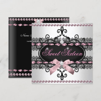 Invitación Dulces 16 Dieciséis Blancas Rosa Negro Encaje Perl