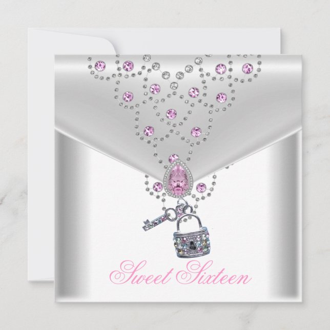 Invitación Dulces 16 Dieciséis Blanco Plateado Superpuesto Jo (Anverso)