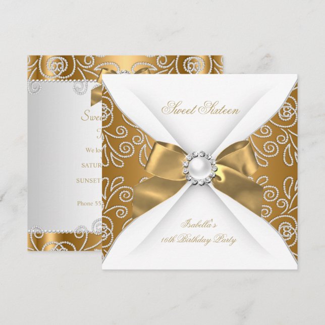 Invitación Dulces 16 Dieciséis Bronce Oro Fiesta de Diamantes (Anverso / Reverso)