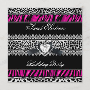 Invitación Dulces 16 Dieciséis Cebra Leopardo Rosa Diamante N