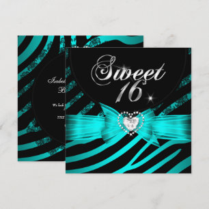 Invitación Dulces 16 Dieciséis Cebra Negra Azul Acuático