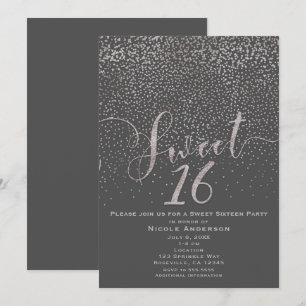 Invitación DULCES 16 Dieciséis Confeti Gris Plateado Moderno