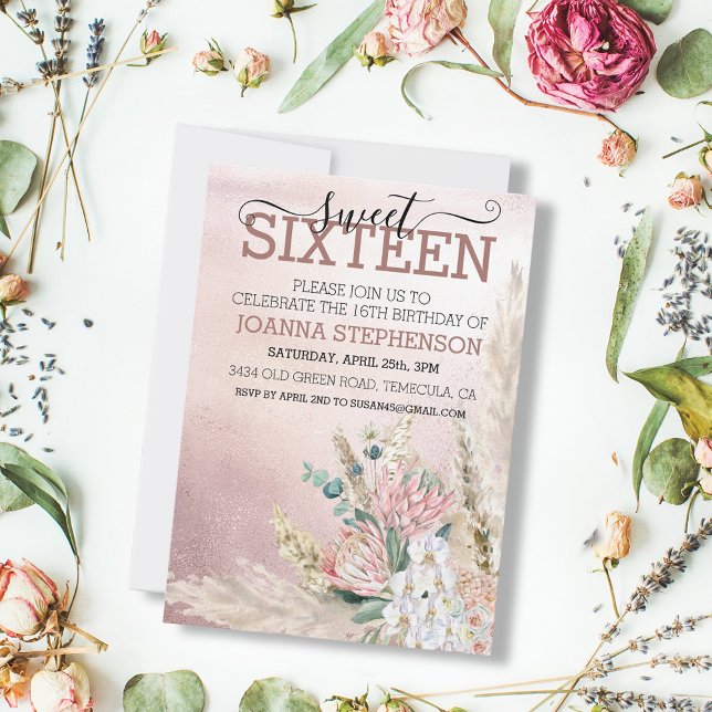 Invitación Dulces 16 Dieciséis Cumpleaños Pampas Rosa (Subido por el creador)