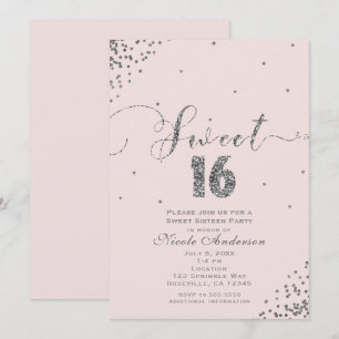 Invitación DULCES 16 Dieciséis Cumpleaños Rosa Plateado Confe