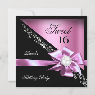 Invitación Dulces 16 Dieciséis Dulces Perla Negra Rosa