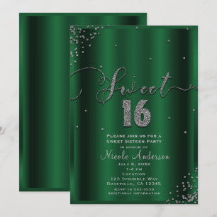 Invitación DULCES 16 Dieciséis Esmeralda y Esquinas de Confet
