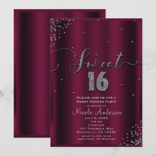 Invitación DULCES 16 Dieciséis Esquina de Confeti Plateado Bo