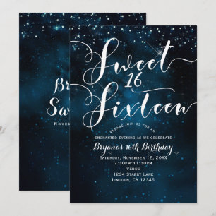Invitación Dulces 16 Dieciséis Estrellas Celestiales Cielo Az