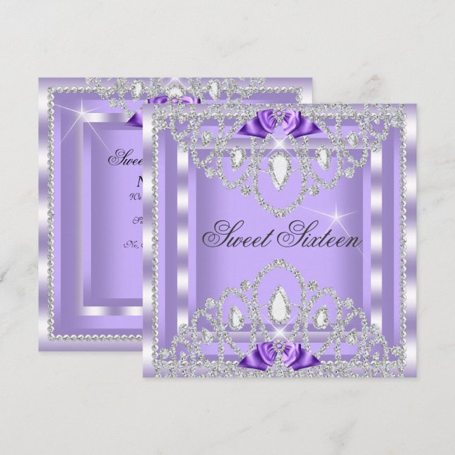 Invitación Dulces 16 Dieciséis Fiesta de Diamante Plateado Pú (Anverso / Reverso)