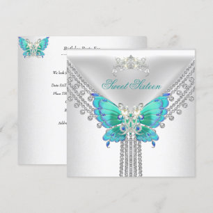 Invitación Dulces 16 Dieciséis Mariposa Azul Teal Blanco