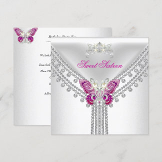 Invitación Dulces 16 Dieciséis Mariposa Rosa Blanca