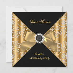 Invitación Dulces 16 Dieciséis Negro Bronce Dorado Diamante F