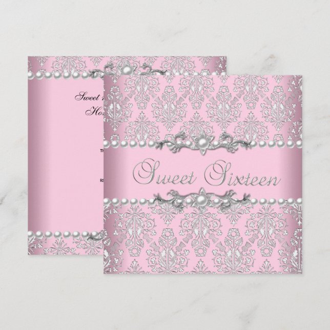 Invitación Dulces 16 Dieciséis Perla Rosa Plateada Blanca Enc (Anverso / Reverso)