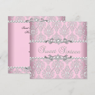 Invitación Dulces 16 Dieciséis Perla Rosa Plateada Blanca Enc