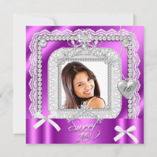 Invitación Dulces 16 Dieciséis Rosa Morado Encaje Perla Foto