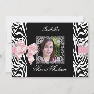 Invitación Dulces 16 Dieciséis Rosa Negro Blanco Cebra