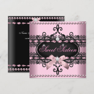 Invitación Dulces 16 Dieciséis Rosado Encaje Negro Perla