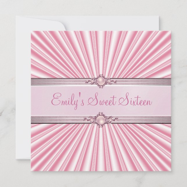 Invitación Dulces 16 Dieciséis Seda Rosa Joya Cumpleaños Fies (Anverso)