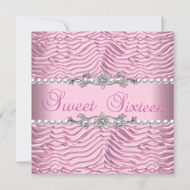 Invitación Dulces 16 Dulce Dieciséis Perla Blanca Cebra Rosa (Anverso)