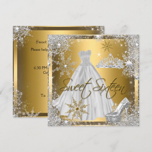 Invitación Dulces 16 Dulce Dieciséis Plata Blanco Oro Elite (Anverso / Reverso)