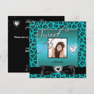 Invitación Dulces 16 Dulce Dieciséis Verde Azul Leopardo Foto